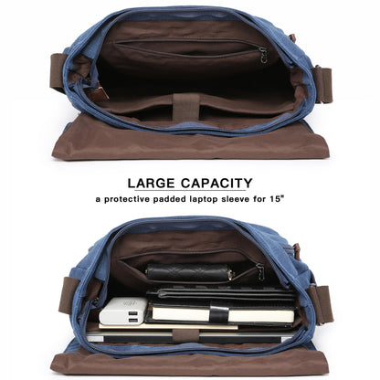 Dasein Large Vintage Canvas Messenger Shoulder Bag, Jean Blue, 15in Laptop