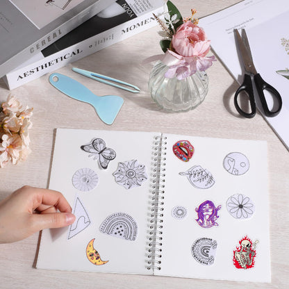 CRASPIRE 40 Sheets Reusable Sticker Storage Book Album A5 Size Blank Sticker Album Organizer Moth Insects Cover Waterproof Release Paper with Scraper Tweezer for Label