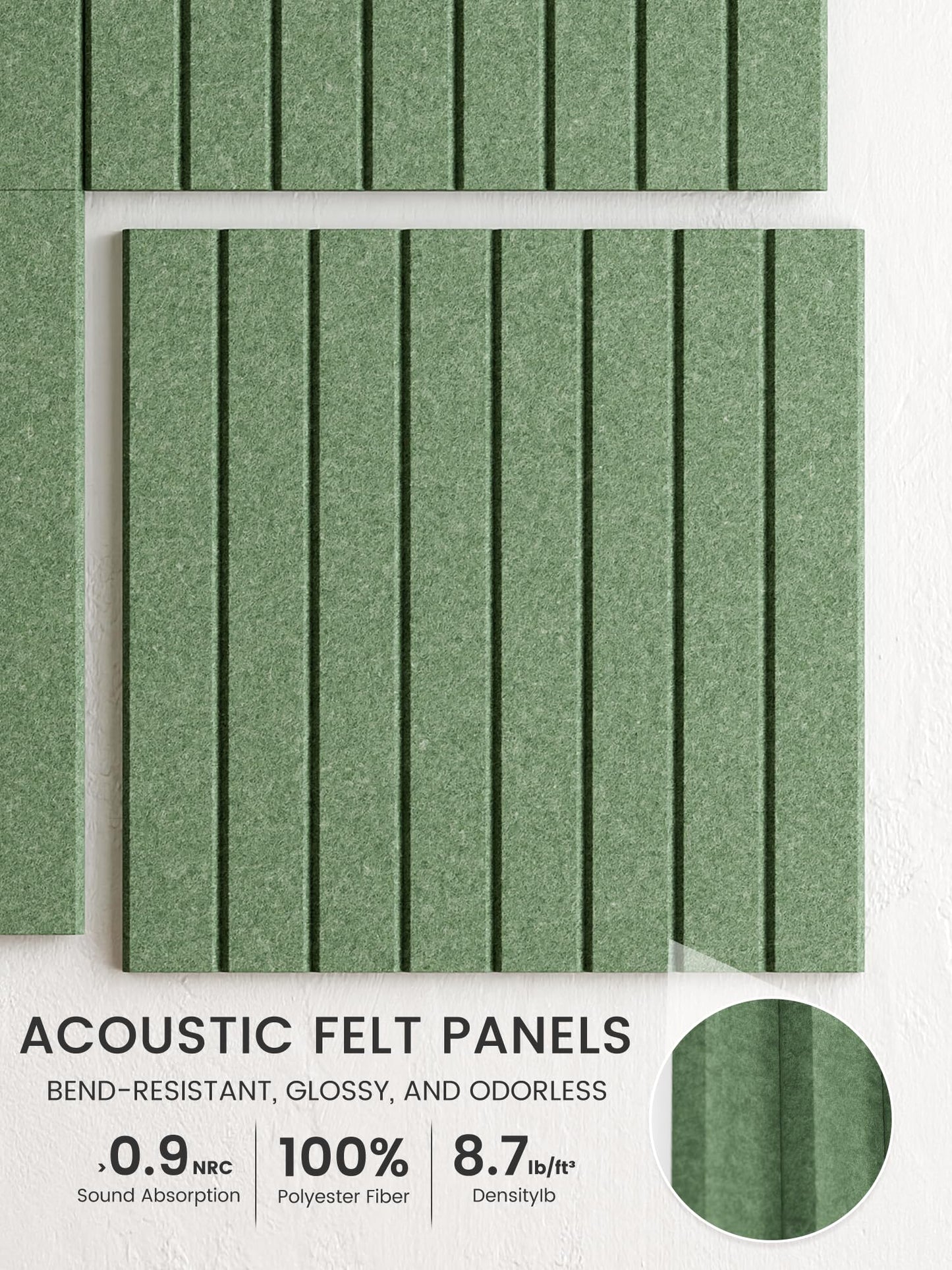 Bumusty Large Cork Board Alternative-48 x 36" Felt Bulletin Board Tiles, with 30 Pushpins, 70 Adhesive Tabs, Fine-Stripe 12-Pack, Cork Boards for Office Push Pin Board Felt Board-Moss Green