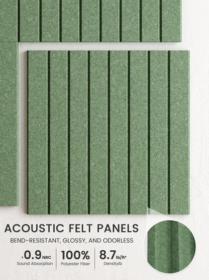 Bumusty Large Cork Board Alternative-48 x 36" Felt Bulletin Board Tiles, with 30 Pushpins, 70 Adhesive Tabs, Fine-Stripe 12-Pack, Cork Boards for Office Push Pin Board Felt Board-Moss Green