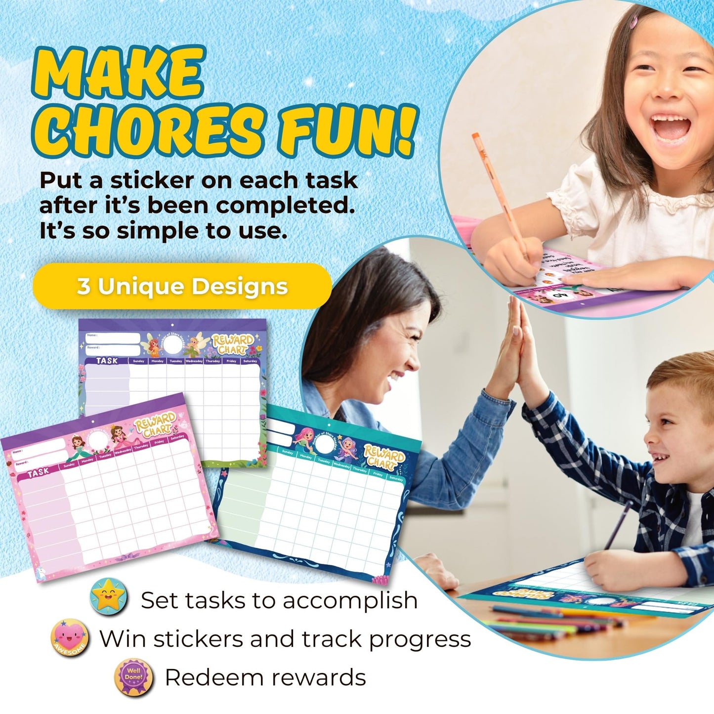 Gooji Princess Reward Chart for Kids - Motivational Chore Chart for Kids, Behavior Chart for Kids at Home, Sticker Chart - Perfect for Encouraging Good Habits, Learning, and Responsibility