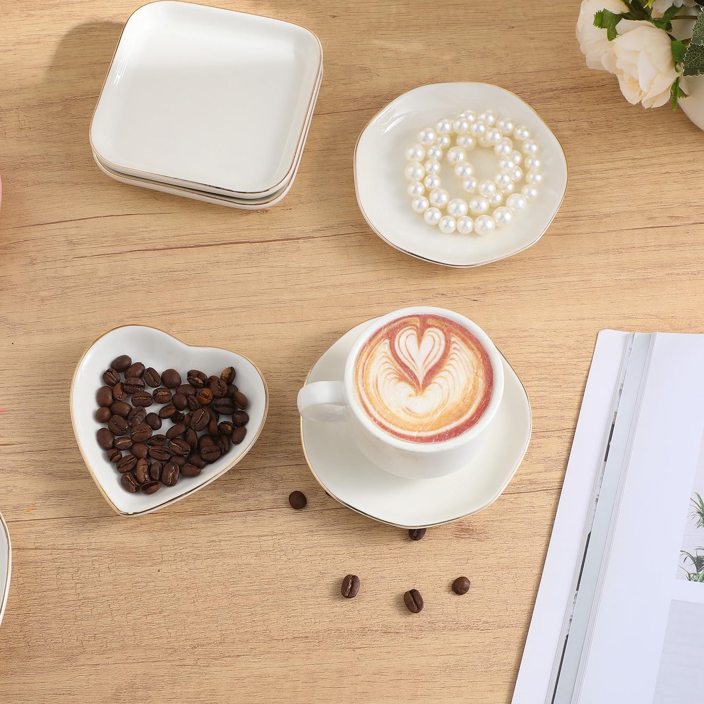 Shappy 12 Pcs Ceramic Jewelry Tray 4.5 in Ring Dish Bulk Decorative Trinket Dish for Bridal Shower Weddings Birthdays Gifts
