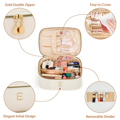 CLOUDWINGS Gifts for Women Travel Makeup Bag Personalized Cosmetic Bag Portable Large Capacity Toiletry Bag(Beige-E)