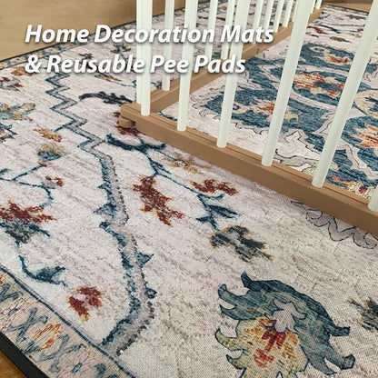 nunubaby Washable Pee Pads for Dogs, Stylish, Non-Slip and Leak-Proof Pee Pads. Reusable Potty Pads for Dogs for Crates and Floors.(Beige/Floral, 24" x36" )