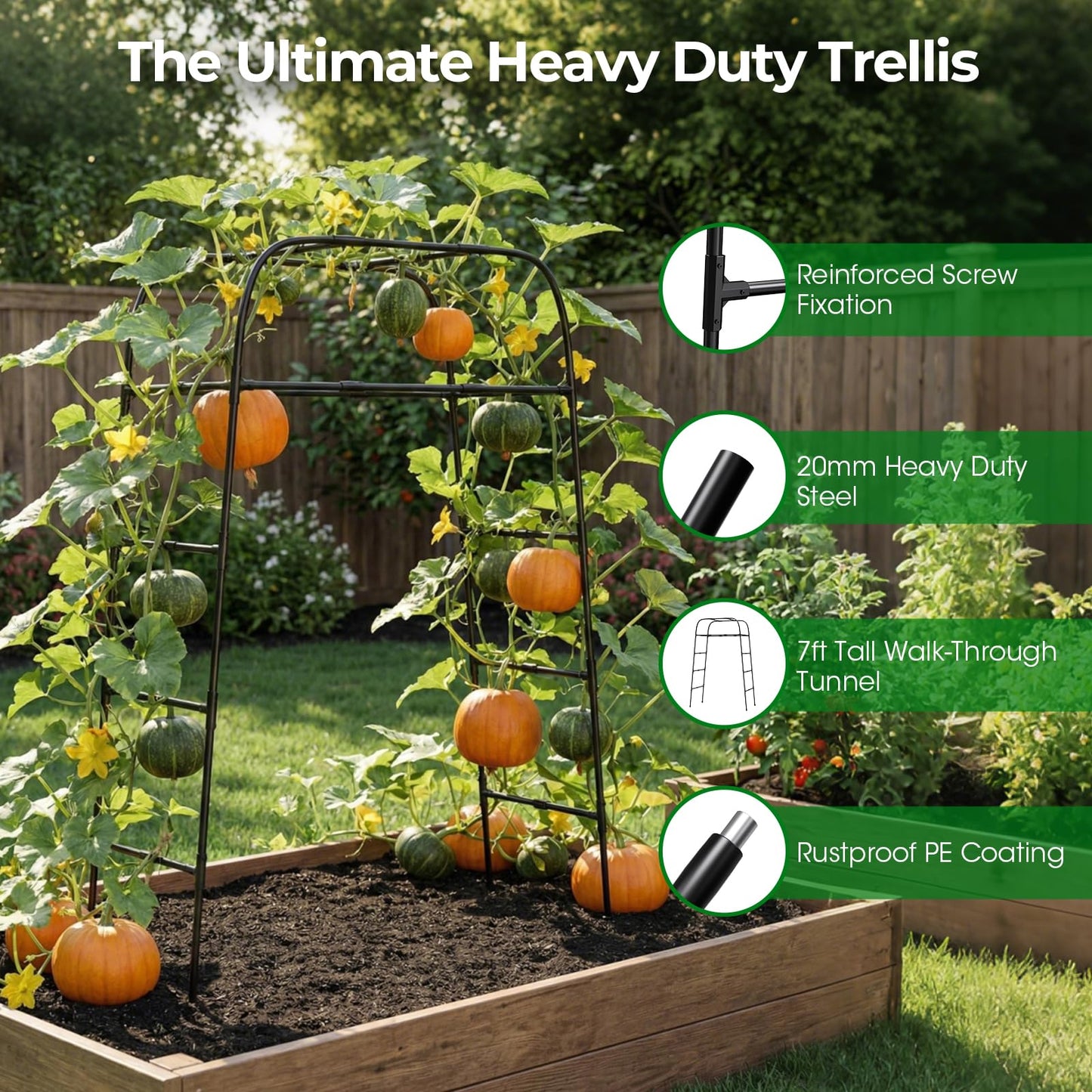 Garden Arch Trellis for Climbing Plants, 83" High Metal Cucumber Trellis & Tomato Cage, Rustproof Steel Tunnel Support for Squash, Pumpkin, Vegetables with Screw Fixation (32.3" L x 39.4" W)