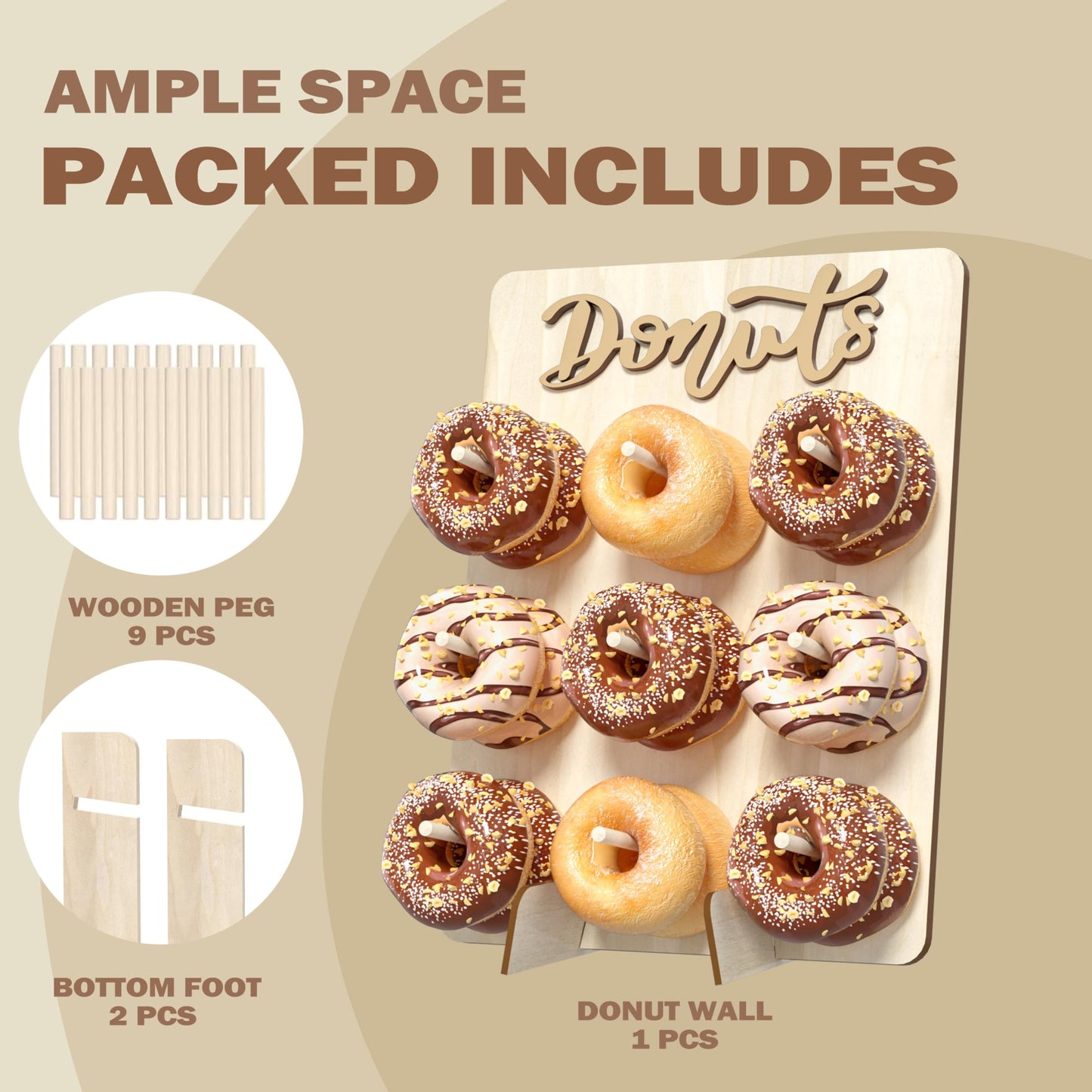CORTNK Donut Wall Display Stand, Wooden Doughnut Holder Display 9 Donuts, Donut Holder Board for Donut Grow Up Party, Birthday, Wedding, Baby Shower, Donut Party Decorations (Natural)