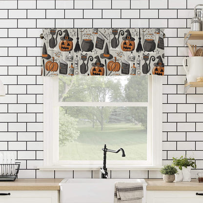 Halloween Curtains Valance for Bedroom Living Room, Pumpkin with Witch Hat Valance for Window , Curtains & Drapes Rod Pocket Black Cat Valances for Kitchen Window Curtains Over Sink 54x18in,1 Panel