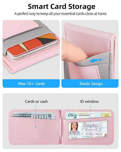 For Magsafe Wallet Stand, Strongest Magnetic Wallet for iPhone 17/16/15/14/13/12 Series, Adjustable Stand, ID Window, 4 Card Slots, 10 Cards Holder, Vegan Leather, RFID Blocking, Pink
