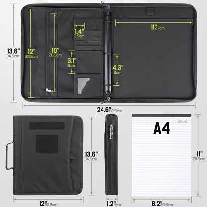 Livans Portfolio Padfolio Binder Detachable 3-Ring Planner, Zip Tactical Notebook Cover with A4 Letter Paper, Multi-Pocket Carry Bag for Gift, Out-Work, Travels, Office & School