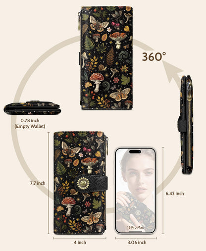 GIANCOMICS Butterfly Mushroom Womens Wallet RFID Blocking, Credit Card Holder Bifold, PU Leather Travel Billfold, Cute Cash Purse, Zipper Coin Pocket Clutch, 11 Card Slots, Ladies Gift Woman