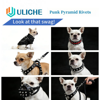 Uliche 559 Pcs Punk Studs and Spikes Kit，8 Sizes Cone Spikes,Square Pyramid&Circular Rivet,Metal Tree Spikes Studs for Clothing and Leathercraft Accessories DIY Craft Decoration,Wristband Included