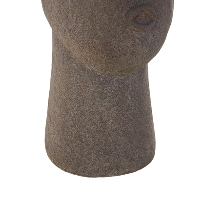 Deco 79 Magnesium Oxide Woman Indoor Outdoor Planter Textured Easter Island Head Large Brown Round Planter Pot, 6" x 9" x 17"