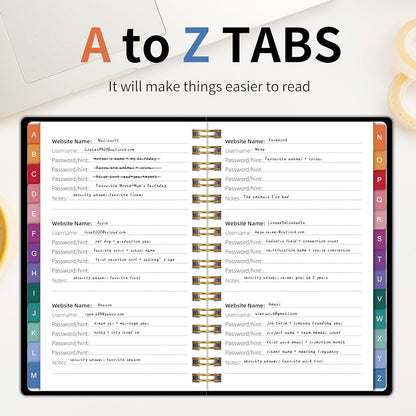 Spiral Password Book with Alphabetical Tabs - 5.8" X 8.2" Small Password Keeper Book with Inner Pocket for Seniors , Large Print, Hardcover, 450 Logins – Internet Password Organizer Notebook for Home & Office Use