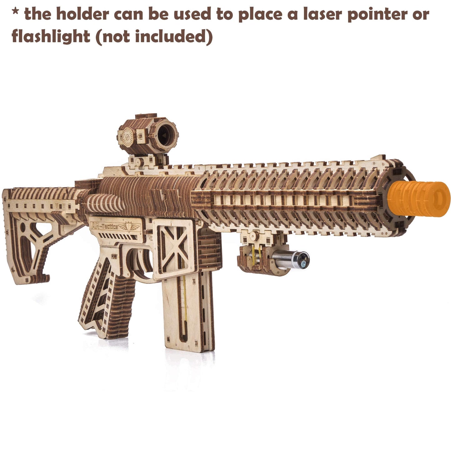 Wood Trick Gun AR-T 3D Wooden Puzzles for Adults - with Telescoping Butt, Fuse, Sight and Clip for 12 Rounds - Detailed Construction - 23x8″ - Model Kit for Adults to Build - 14+