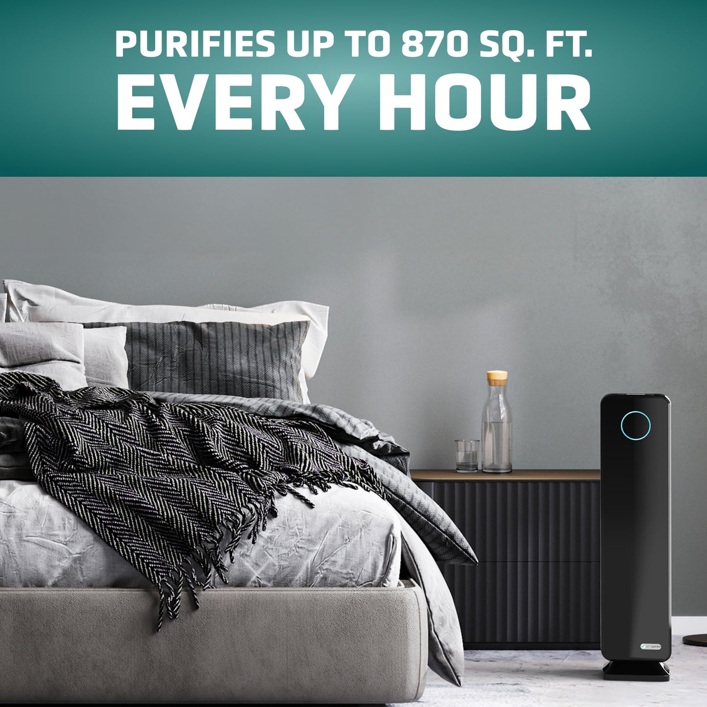 GermGuardian 5-In-1 HEPA Air Purifier for Home, Pet Air Purifier with HEPA Air Filter & UV-C Light, AC4300BPTCA, 743 Sq. Ft., 22'' Tower, Black