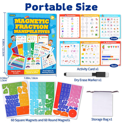 Magnetic Fraction Educational Puzzle, Magnetic Fraction Demonstration Book, Fraction Tiles & Circles, Montessori Math Manipulatives for Elementary School, Fraction Learning Toys for Kids