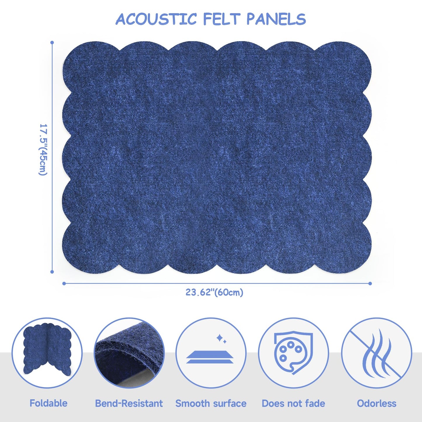 Felt Bulletin Board 24" x 18" Cork Board Alternative,Decorative Felt Pin Board Foldable Cork Boards for Walls Self-Adhesive Cork Board for Home Office Classroom Pin Board (Dark Blue)