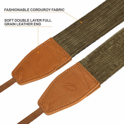 Padwa Lifestyle Olive Green Corduroy Camera Strap - 2" Double Layer Full Grain Cowhide Leather Head Camera Straps for Photographers, Unique Soft Corduroy Fabric with Quick Release fits all Cameras