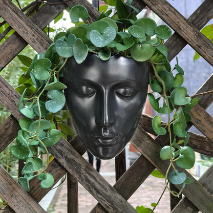 qumHmup Ceramic Face Wall Planter, Black Head Vase with Drainage Hole, Modern Art Indoor Outdoor Wall Mounted Succulent Planter, Elegant Home Garden Decor