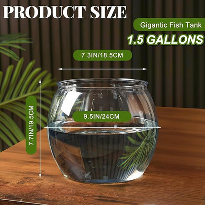 Geelin 1.5 Gallon Plastic Fish Tank Large Bowl Shatterproof with Crystal Clear Clarity for Terrarium, Flower Vase Centerpiece Gift for Fish Lovers (Round)