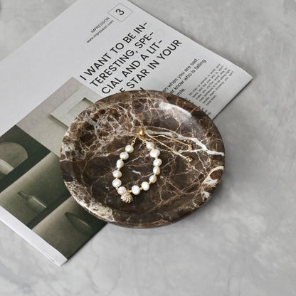 ZSHAWN Natural Marble Ring Dish Jewelry Tray – 5.5" Trinket Dish for Rings Earrings Necklace, Scratch-Resistant Vanity Organizer, Elegant Gift for Women (Emperador Dark)