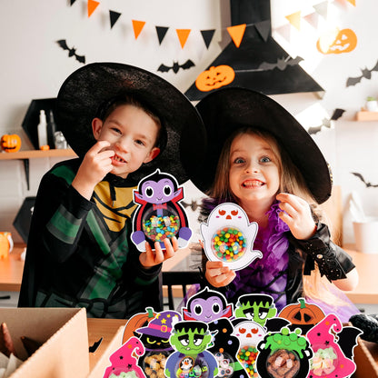 36 Set Halloween Candy Holder Cards with Clear Dome, Halloween Treat Boxes, Candy Servers,Ghost/Pumpkin/Bat Design,DIY Trick or Treat Party Favors for Kids, Classroom Prizes ,Family Gatherings(Candy Not Included)