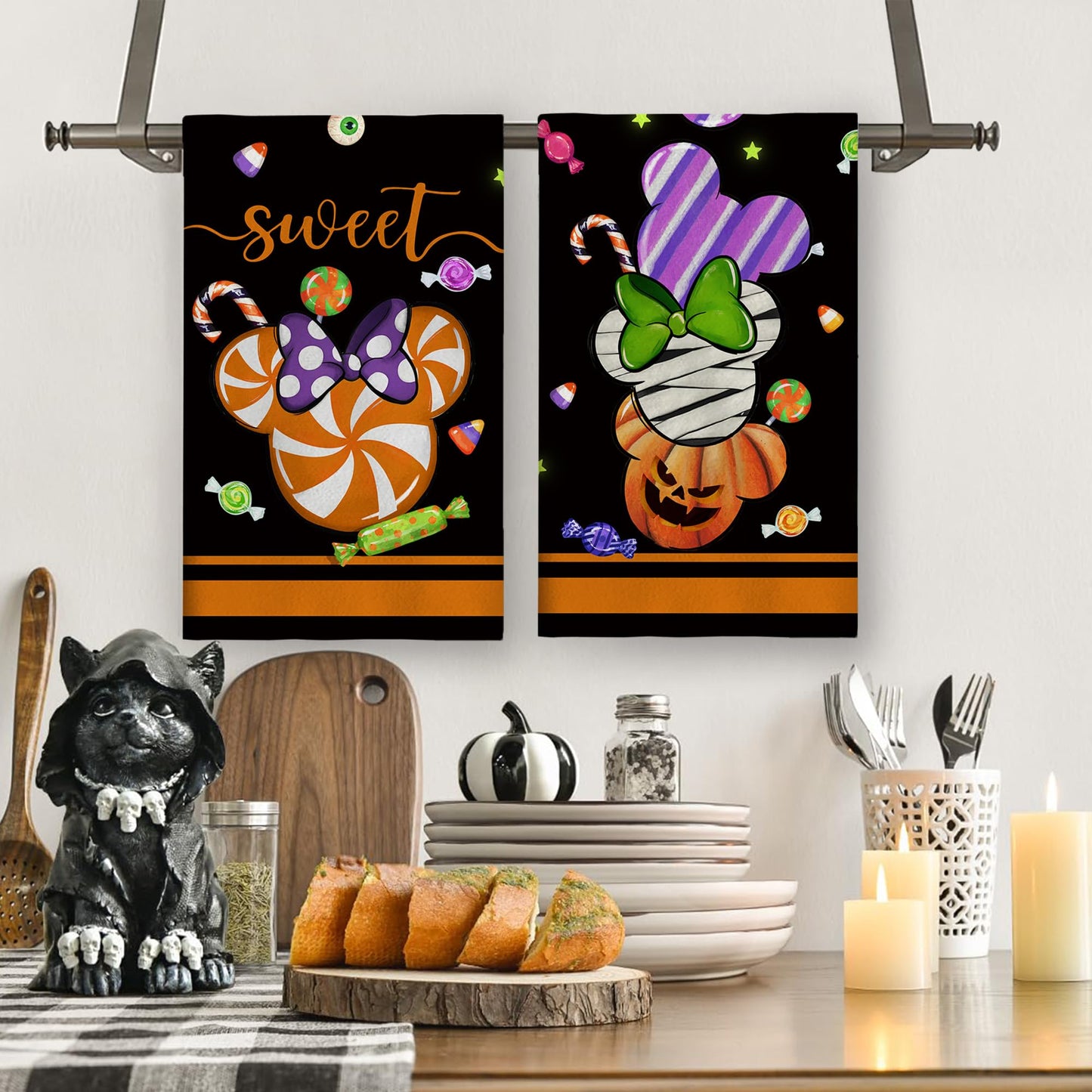 Yarcooly Halloween kitchen towels halloween cartoon mouse dish towels haunted mansion decor halloween decorations for home party, White