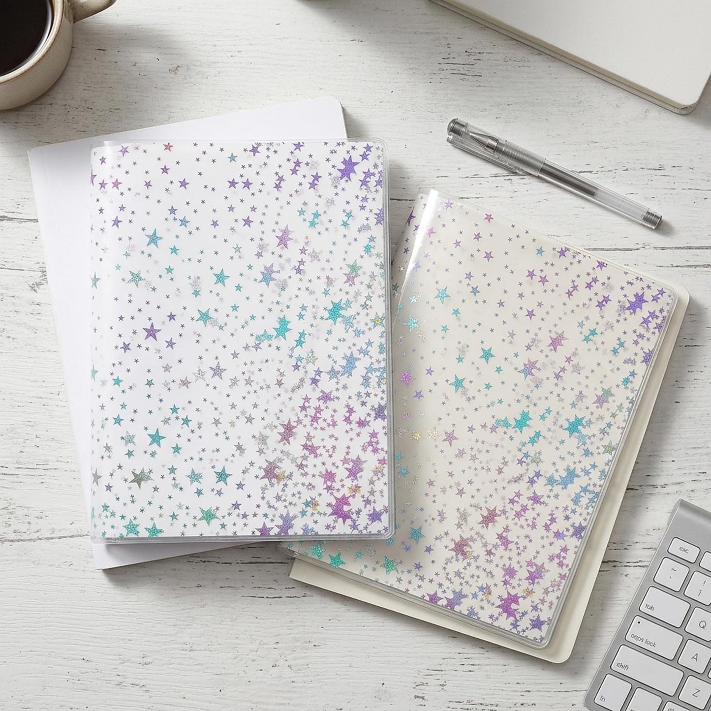 5 Pcs A5 Planner Cover,Glitter Star Jelly Cover Transparent Notebook Cover,Waterproof PVC Clear Journal Cover for a5 Standard Notebooks,Sparkling Star Design