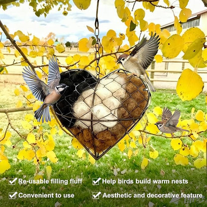Handmade Alpaca Fiber Bird Nesting Heart, Refillable Birds Haven Heart Shape Hummingbird Nesting, Birds Nests Material Holder, Winter Fowl Gifts Animal Hummingbirds Lovers Home Garden Yard