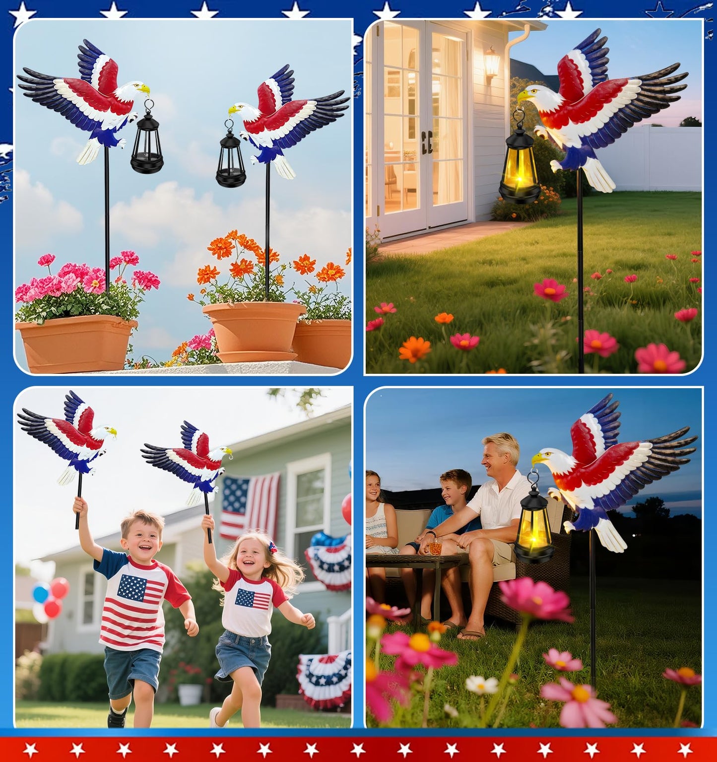 250th Anniversary America Eagle Garden Stake 4th of July Decorations Outdoor Patriotic Independence Memorial Day,29.9in Metal Eagle with Solar Lights,Decorative Garden Stakes for Yard Art Patio Porch