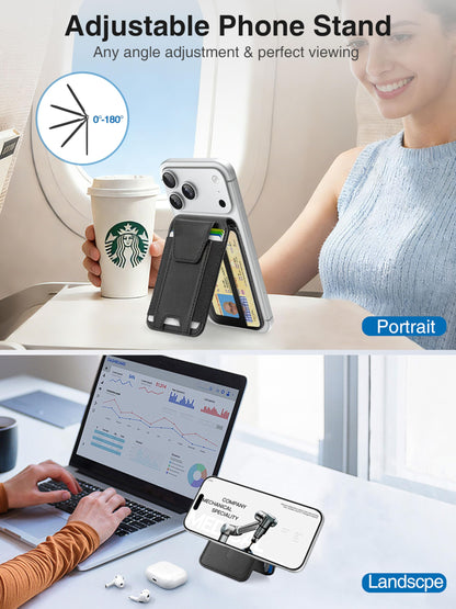 TopMade for MagSafe Wallet with Stand, Strongest Magnetic Wallet for iPhone 17/16/15/14/13/12 Series, Leather Magnetic card holder with Adjustable Stand, 9 Cards Holder, RFID Blocking, Black