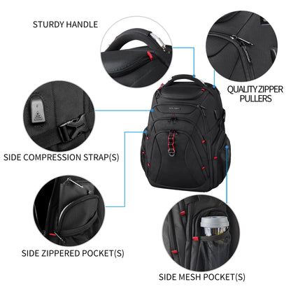 KROSER Travel Laptop Backpack 17.3 Inch XL Computer Backpack with Hard Shell Saferoom RFID Pockets Water-Repellent Business College Daypack Stylish Bag for Men/Women-Black