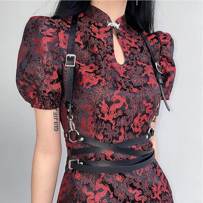 Widyany Punk Black Pu Leather Belt, Harness Belt for Women Gothic Body Adjustable Waist Belts Rave Dresses Party Accessories
