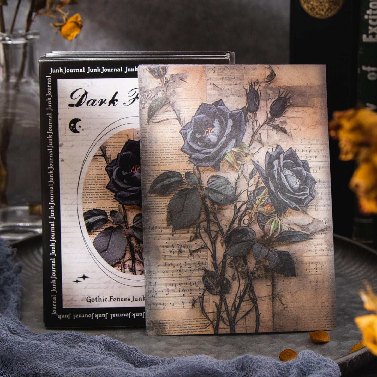 180 Sheets Dark Fantasy Gothic Vintage Cat Rose Decoupage Paper for Scrapbooking, Collage Art Projects, Antique Graveyard & Haunted Castles, Vintage Halloween Junk Journal Craft Paper