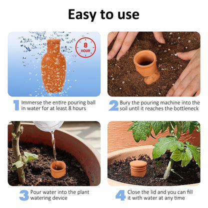4pcs Ollas 3.1inch Plant Watering Globes Clay Watering Pot with lid Terra Cotta Clay Irrigation Globes Terracotta Watering Simple Irrigation Peripheral Water System Self Watering System