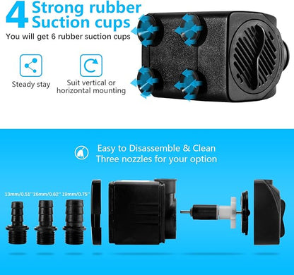 CWKJ Fountain Pump, 400GPH Submersible , Durable 25W Outdoor Water Pump with 6.5ft Power Cord, 3 Nozzles for Aquarium, Pond, Fish Tank, Water Pump Hydroponics, Backyard Fountain