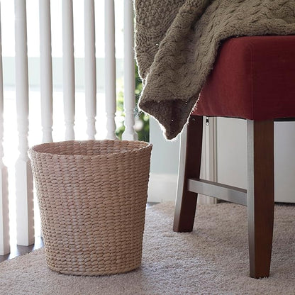 Household Essentials Cattail Waste Bin with Handwoven Fibers, Natural Golden Finish