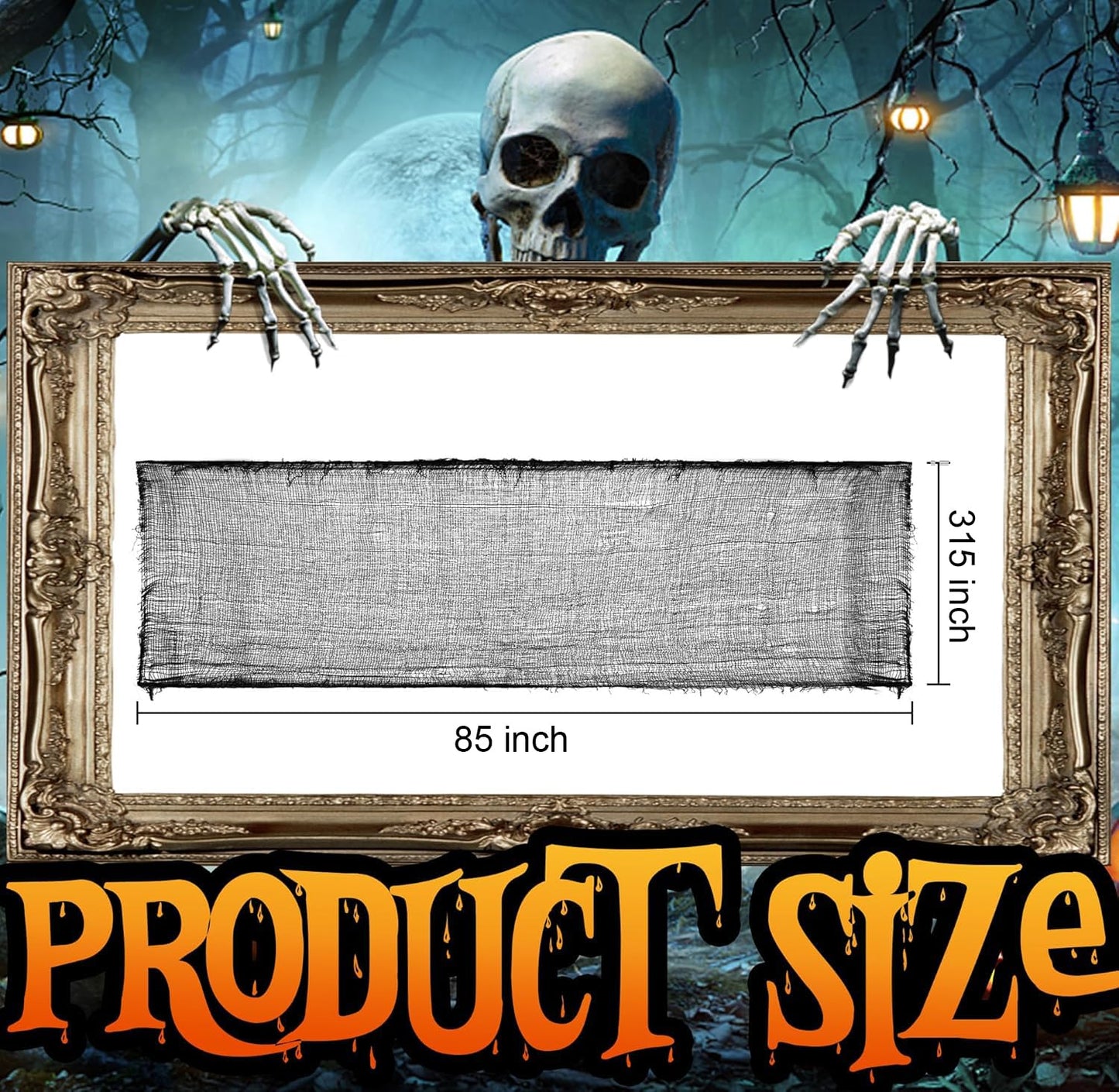 Watayo 315 x 85 Inch Halloween Creepy Cloth, Black Halloween Scary Spooky Cloth, Windows Doorways Cover Gauze for Holiday Party Haunted House Decorations