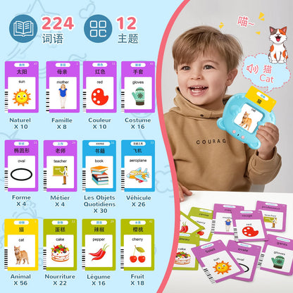 Chinese & English Talking Flash Cards for Toddlers, Bilingual Flash Cards Learning Montessori Toys with 224 Sight Words, Speech Therapy Toys for Children Sensory Preschool Education Gifts