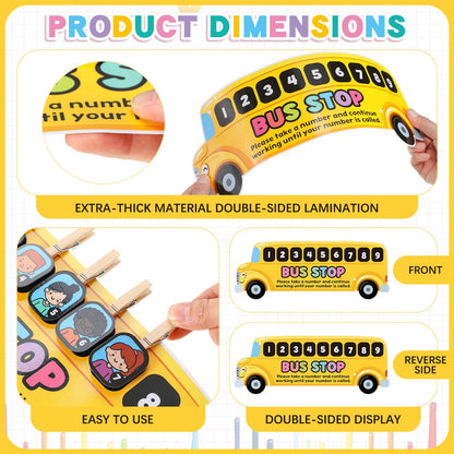 Tinlade School Bus Classroom Management Tools Teacher Waiting Room Sign Girl Style Waiting Room Numbers Classroom Set with Wooden Clips for Back to School Elementary Teacher Supplies