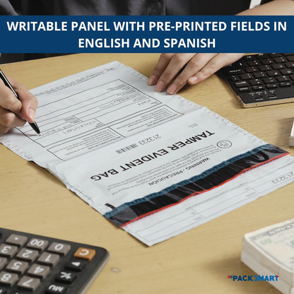 9”x12" Opaque Plastic Deposit Bags with Security Tape Tamper Evident - Secure Bank Deposits, Cash Handling, & Currency Transport | Self-Sealing Tape with Hidden Graphics | 100-Pack