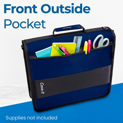Case-it Classic Zipper Binder | 2-Inch O-Rings, 350 Sheet Capacity, Multiple Storage Pockets & Shoulder Strap | School & Office Organizer | D-251 Midnight Blue