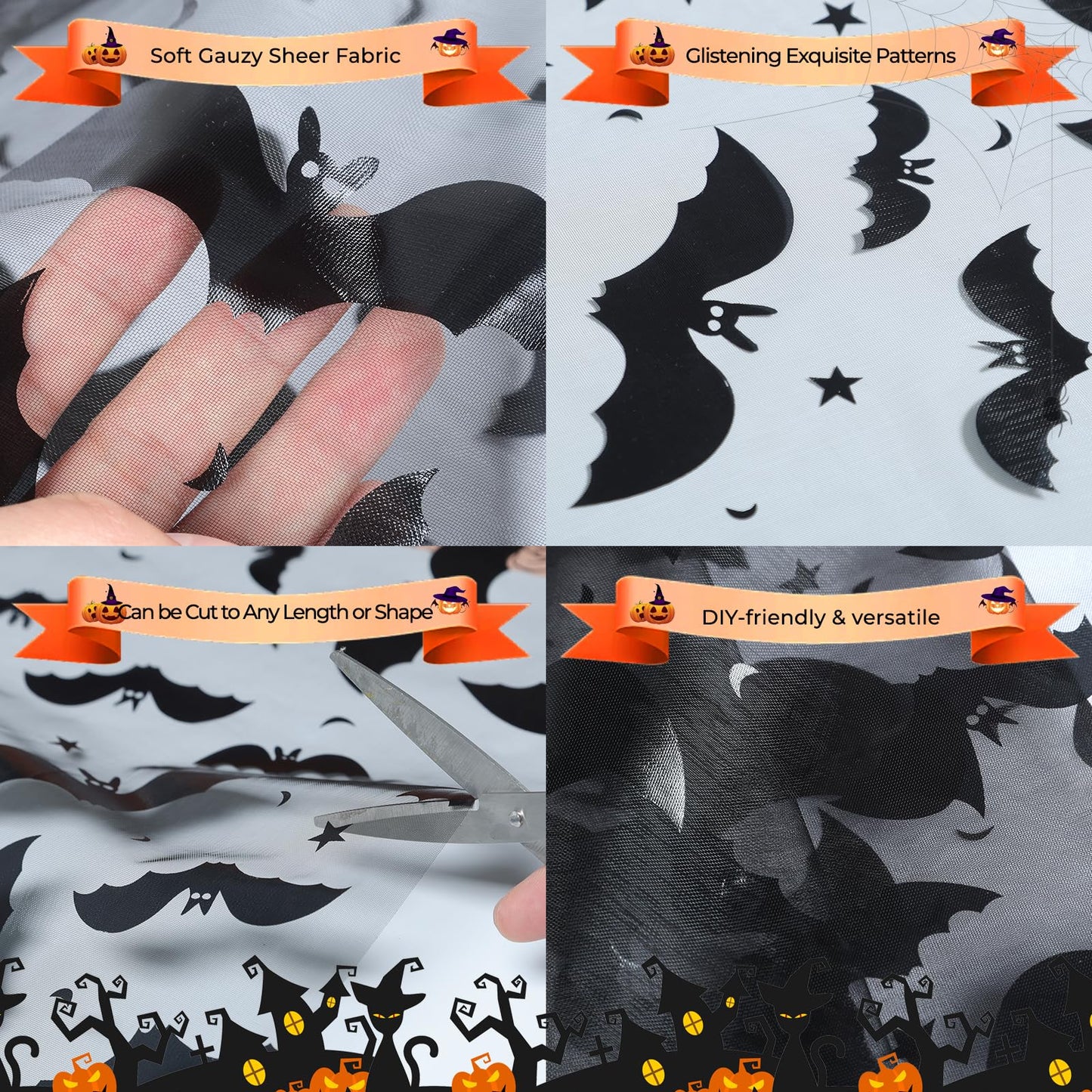 Yonuni Halloween Table Runner, Black Bat Table Runners for Halloween Decor/Party Dinner Table Decoration