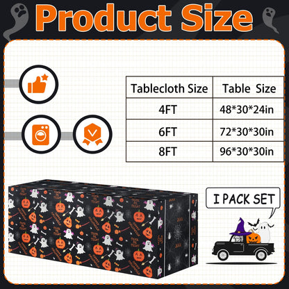 xbaiyanr 6FT Halloween Tablecloth,Pumpkin Spider Web Ghost Table Cloth for Halloween Party Decorations,Table Decor Indoor Outdoor Birthday Party Supplies(Black)