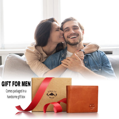 Stealth Mode Leather Bifold Wallet for Men With ID Window and RFID Blocking (Beige)