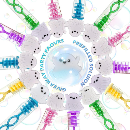 24 Packs Bulk Mini New Halloween Ghosts Shape Bubble Wands, Boys and Girls Holiday Party Favors Student Halloween Party Supply