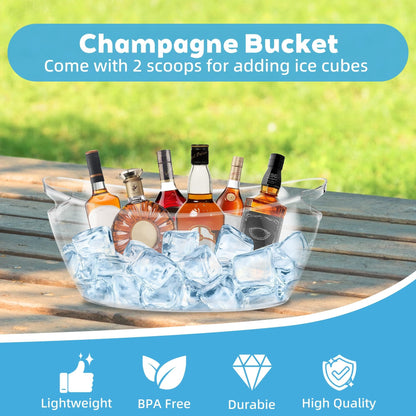 Acrylic Champagne Bucket Set of 2, Ice Bucket for Parties6.5L Large Party Ice Bucket with Ice Scoop & Bottle Opener – Clear Drink Tub for Wedding, Bar, Pool Party, Beer & Wine Chilling (White-A)