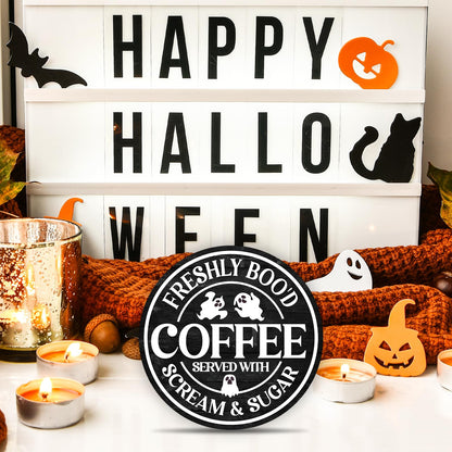 OXRUN Halloween Coffee Bar Decor, Spooky Party Gifts for Friends Family, Ghost Desk Decorations for Home Bedroom Living Room Table Shelf 8 Inches - B09