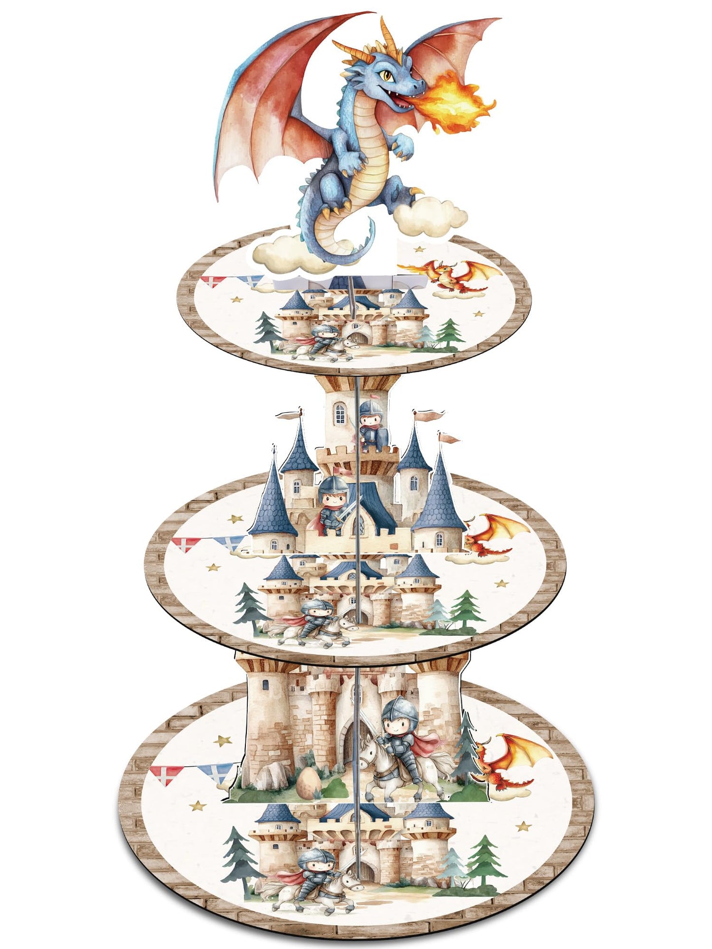 Keluna Medieval Dragon Party Decorations - 3 Tier Cupcake Stand Dragon Birthday Party Decorations Dessert Stands Holders