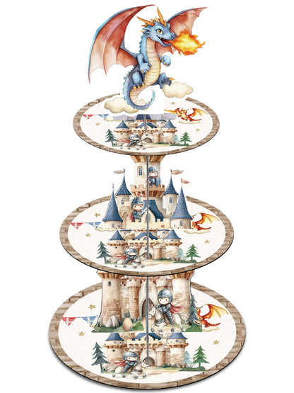 Keluna Medieval Dragon Party Decorations - 3 Tier Cupcake Stand Dragon Birthday Party Decorations Dessert Stands Holders
